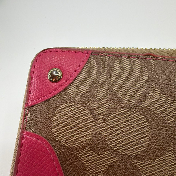 Coach Accordion Zip Brown Pink Signature Canvas Wallet - Picture 3 of 8